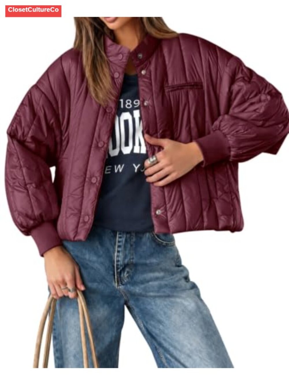 Womens Quilted Lightweight Puffer Jacket Cropped Button Down Fall Winter Coat